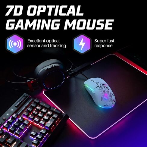 Neptune Blade Ergonomic Lightweight Gaming Mouse | LED Gaming Mouse with Excellent Performance | Wired Gaming Mouse w/USB Windows & MacOS Compatibility | Corded Mouse with Backlight Effects (White) in Saudi Arabia
