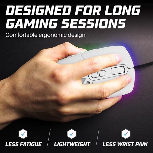 Neptune Blade Ergonomic Lightweight Gaming Mouse | LED Gaming Mouse with Excellent Performance | Wired Gaming Mouse w/USB Windows & MacOS Compatibility | Corded Mouse with Backlight Effects (White) in Saudi Arabia