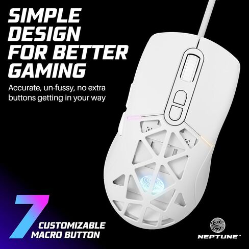 Neptune Blade Ergonomic Lightweight Gaming Mouse | LED Gaming Mouse with Excellent Performance | Wired Gaming Mouse w/USB Windows & MacOS Compatibility | Corded Mouse with Backlight Effects (White) in Saudi Arabia