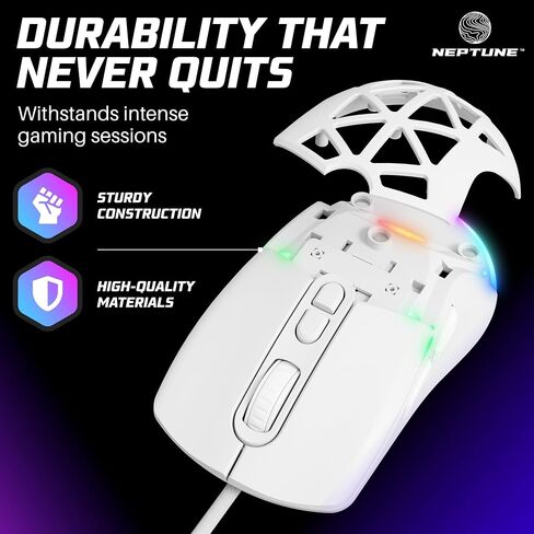 Neptune Blade Ergonomic Lightweight Gaming Mouse | LED Gaming Mouse with Excellent Performance | Wired Gaming Mouse w/USB Windows & MacOS Compatibility | Corded Mouse with Backlight Effects (White) in Saudi Arabia