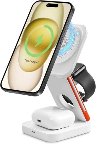 EFAITHFIX 3 in 1 Wireless Charging Station Foldable Fast Wireless Charger Magnetic Wireless Charging Stand for iPhone 15 14 13 12 Pro Max for Apple Watch 9 8 7 6 5 4 3 2 SE for AirPods 3 2 Pro (White) in Saudi Arabia