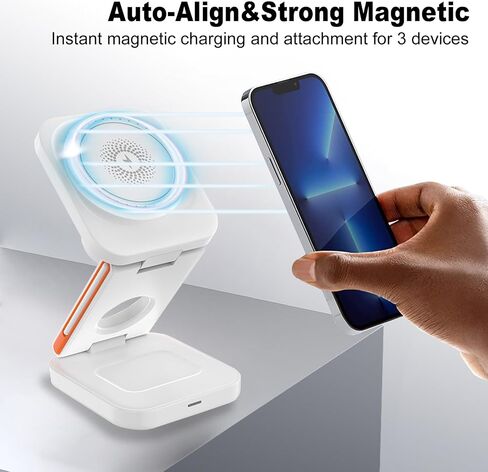 EFAITHFIX 3 in 1 Wireless Charging Station Foldable Fast Wireless Charger Magnetic Wireless Charging Stand for iPhone 15 14 13 12 Pro Max for Apple Watch 9 8 7 6 5 4 3 2 SE for AirPods 3 2 Pro (White) in Saudi Arabia