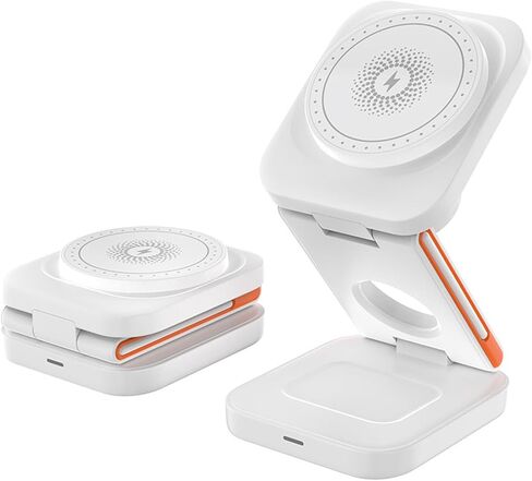 EFAITHFIX 3 in 1 Wireless Charging Station Foldable Fast Wireless Charger Magnetic Wireless Charging Stand for iPhone 15 14 13 12 Pro Max for Apple Watch 9 8 7 6 5 4 3 2 SE for AirPods 3 2 Pro (White) in Saudi Arabia