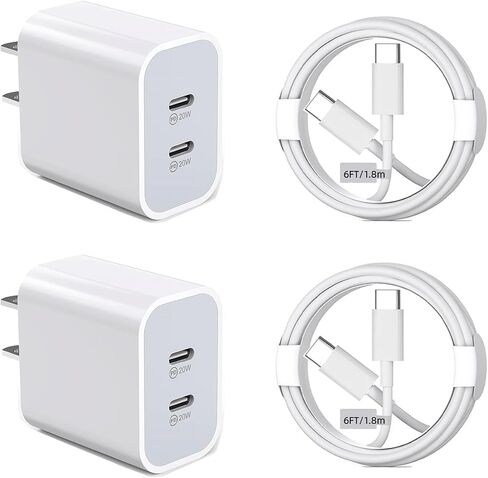 عبوتان باللون الأبيض لشاحن iPhone 15 شحن سريع، شاحن حائط USB C مزدوج المنفذ 40 وات، كتلة شحن سريعة مع سلك شحن USB C إلى C بطول 6 أقدام متوافق مع iPhone 15/15 Plus/15 Pro/15 Pro Max in Saudi Arabia