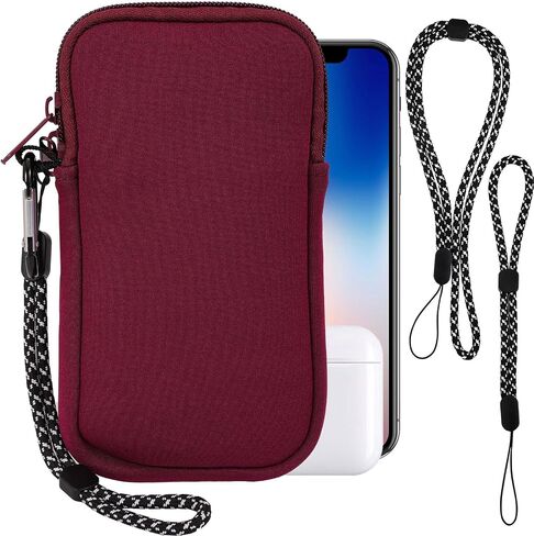Phone Sock, Universal Shock & Impact Resistant Neoprene Phone Pouch with Carabiner and Lanyard Strap Phone Sleeve Case for Hiking & Travelling Phone Bag Fits Phones up to 7 Inches, Black in Kuwait