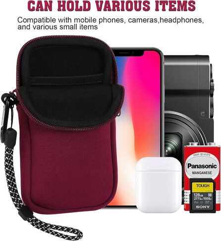 Phone Sock, Universal Shock & Impact Resistant Neoprene Phone Pouch with Carabiner and Lanyard Strap Phone Sleeve Case for Hiking & Travelling Phone Bag Fits Phones up to 7 Inches, Black in Kuwait