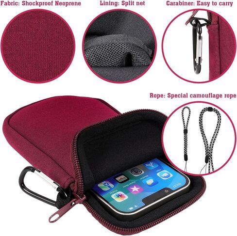 Phone Sock, Universal Shock & Impact Resistant Neoprene Phone Pouch with Carabiner and Lanyard Strap Phone Sleeve Case for Hiking & Travelling Phone Bag Fits Phones up to 7 Inches, Black in Kuwait