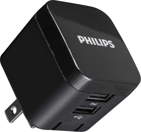 Philips Wall Charger Charging Kit, 2 Port, 12W, USB-A to Lightning Cable, for iPhone 12/11/Pro/Max/XS/XR/X/8, Ipad Pro, Samsung Galaxy S21/S10/S9/Plus, Google Pixel 5/C/3/2/XL, Black, DLP6212V/37 in Saudi Arabia