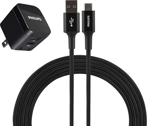 Philips Wall Charger Charging Kit, 2 Port, 12W, USB-A to Lightning Cable, for iPhone 12/11/Pro/Max/XS/XR/X/8, Ipad Pro, Samsung Galaxy S21/S10/S9/Plus, Google Pixel 5/C/3/2/XL, Black, DLP6212V/37 in Saudi Arabia