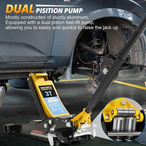 Dual Pistons Low Profile Car Jack Hydraulic 3 Ton/6000 LBS Capacity, Lifting Range 2.95"- 18.3", Floor Jack Lift for Cars, Small SUVs and Light Trucks, Heavy Duty Steel Hybrid, Red in Saudi Arabia