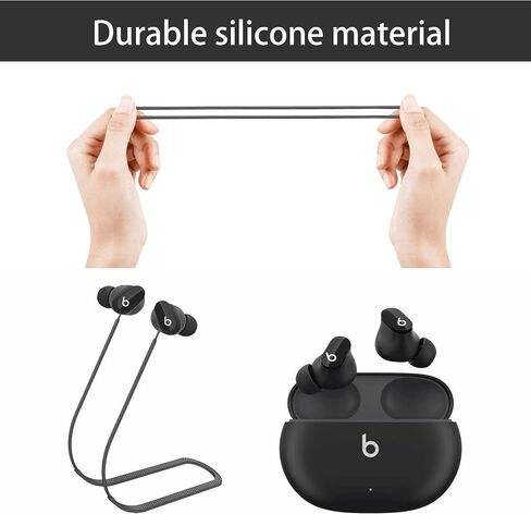 متوافق مع حزام Beats Studio Buds، وحبل سماعات الأذن الرياضية المصنوعة من السيليكون، وإكسسوارات أشرطة سماعات Studio Buds المضادة لفقدانها، وحبل ناعم مضاد لفقدان الرقبة، وموصل حامل للجري، (أسود) in Saudi Arabia