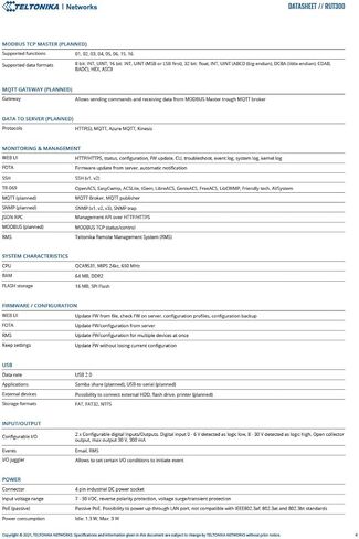 Teltonika RUT300000100 - RUT300 راوتر إيثرنت صناعي، مزود طاقة أمريكي، 5 RJ45، USB - مع كابل طاقة DC in Kuwait