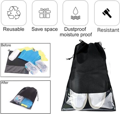 8 PCS Clear Shoe Bags for Travel, 15.7" x 11.8" Drawstring Travel Shoe Bags for Packing, Waterproof Dustproof Portable Travel Shoe Storage Bag in Saudi Arabia