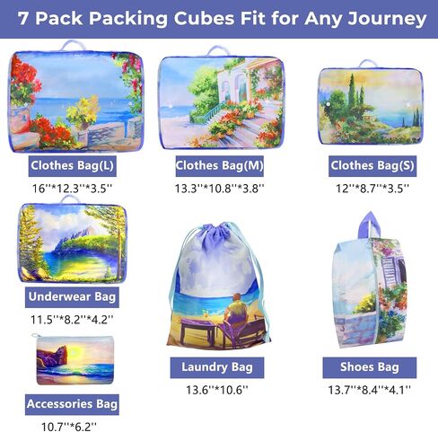 Lenporl 7 Set Travel Packing Cubes for Suitcases, New Upgraded Luggage Organizer Bags for Toiletries, Laundry, Shoes, Ultralight Travel Accessories and Essentials for Carry On (Cream) in Saudi Arabia