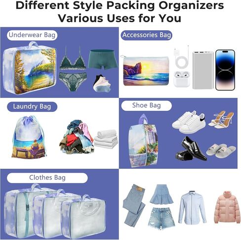 Lenporl 7 Set Travel Packing Cubes for Suitcases, New Upgraded Luggage Organizer Bags for Toiletries, Laundry, Shoes, Ultralight Travel Accessories and Essentials for Carry On (Cream) in Saudi Arabia