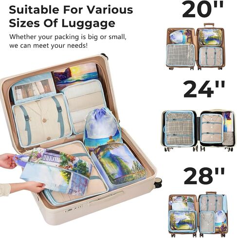 Lenporl 7 Set Travel Packing Cubes for Suitcases, New Upgraded Luggage Organizer Bags for Toiletries, Laundry, Shoes, Ultralight Travel Accessories and Essentials for Carry On (Cream) in Saudi Arabia