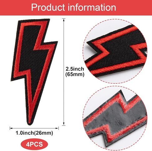 PAGOW 4 Pcs Lightning Bolt Iron on Patch, Sew on Embroidered Patches, Black Iron on Patches for Hats Clothes Motorcycle Jackets Backpacks, Lightning Bolt Decor, DIY Appliques Decoration (2.5x1 Inch) in Saudi Arabia