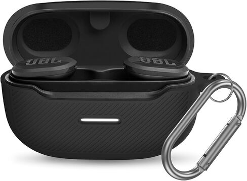 for JBL Endurance Race Case Cover, Silicone Protective Portable Scratch Shock Resistant Cover Compatible with JBL Endurance Race Earbuds Charging Case with Carabiner(Black) in Saudi Arabia