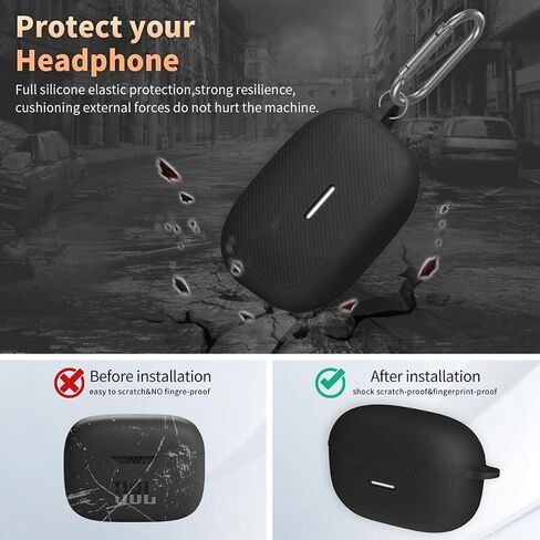 for JBL Endurance Race Case Cover, Silicone Protective Portable Scratch Shock Resistant Cover Compatible with JBL Endurance Race Earbuds Charging Case with Carabiner(Black) in Saudi Arabia