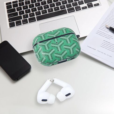 حافظة AirPods Pro الجيل الثاني 2022، حافظة حماية كاملة من الجلد اللطيف AirPods حافظة حماية لـ AirPods Pro 2 حافظة للنساء والرجال، مصباح أمامي مرئي (أخضر) in Kuwait