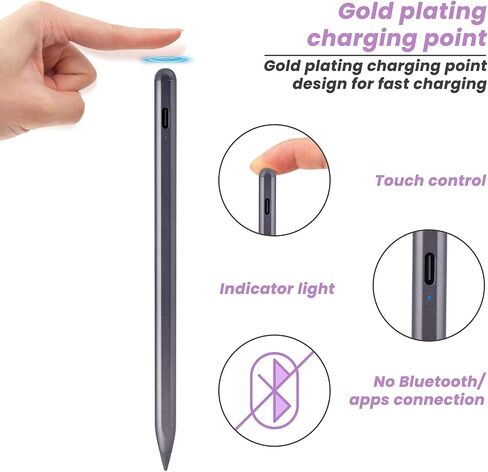 iPad Pencil Pro 2024-2X قلم iPad Pro للشحن السريع لجهاز iPad Pro M4 11 13 بوصة مع رفض راحة اليد - دقة عالية - قلم iPad Pro حساس للإمالة لجهاز iPad Pro 12.9 بوصة 11 بوصة، iPad Air M2، رمادي in Kuwait
