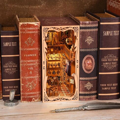 Book Nook Kit, New DIY Miniature Dollhouse Booknook Kit, 3D Wooden Puzzle Bookend Bookshelf Insert Decor with LED Light for Teens and Adults(Endless Dimensions) in Kuwait
