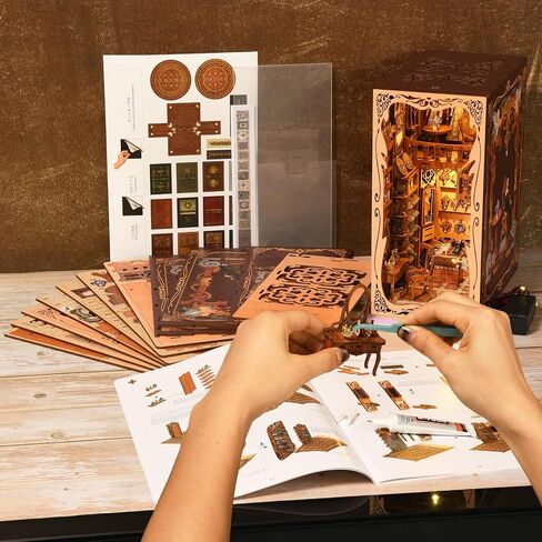 Book Nook Kit, New DIY Miniature Dollhouse Booknook Kit, 3D Wooden Puzzle Bookend Bookshelf Insert Decor with LED Light for Teens and Adults(Endless Dimensions) in Kuwait