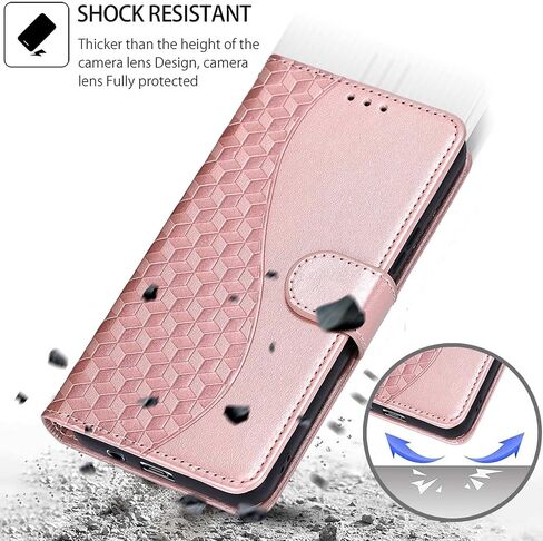 مصمم لمحفظة Samsung Galaxy S24 5G، غطاء قابل للطي للسيدات مع حامل من جلد البولي يوريثان المنقوش وفتحات لبطاقات الائتمان وحزام المعصم لهاتف Samsung S24 5G (ذهبي وردي) in Saudi Arabia