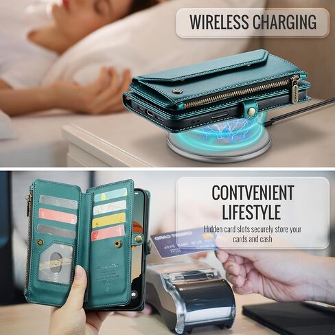 حافظة لهاتف آيفون 16 بلس، حافظة محفظة متعددة الوظائف للنساء والرجال مع حامل RFID تتميز بسحاب إغلاق مغناطيسي يتضمن حزام كتف وحزام معصم (أحمر) in Kuwait