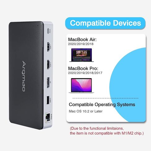14 in 2 USB C Laptop Docking Station for MacBook Pro Air with Triple Different Display, Dual Monitor 4K@60Hz Multiport Type C Adapter, 2 HDMI & DP, USB C/A Port, PD, Ethernet, SD/TF, Audio/Mic in Saudi Arabia