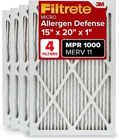Filtrete 20x20x1 AC Furnace Air Filter, MERV 11, MPR 1000, Micro Allergen Defense, 3-Month Pleated 1-Inch Electrostatic Air Cleaning Filter, 4 Pack (Actual Size 19.69x19.69x0.81 in) in Saudi Arabia