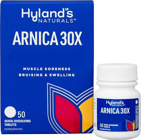 أقراص Hyland's Naturals Arnica Montana 30x، تخفيف طبيعي للكدمات والتورم وألم العضلات، أقراص سريعة الذوبان، 50 قرصًا (عبوة من قطعتين) in Kuwait