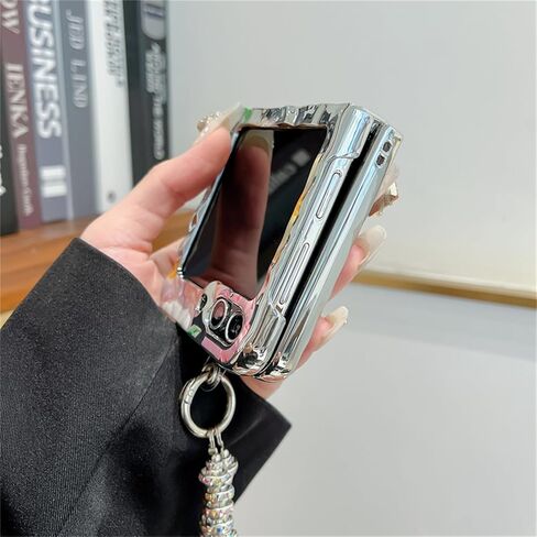 حافظة على شكل زهرة متوافقة مع هاتف Samsung Galaxy Z Flip 6، غطاء حماية مطلي بالكهرباء بنمط زهور ملون لطيف لهاتف Z Flip 6 للنساء، زهور وردية in Saudi Arabia