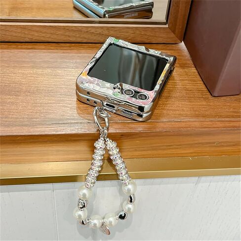 حافظة على شكل زهرة متوافقة مع هاتف Samsung Galaxy Z Flip 6، غطاء حماية مطلي بالكهرباء بنمط زهور ملون لطيف لهاتف Z Flip 6 للنساء، زهور وردية in Saudi Arabia
