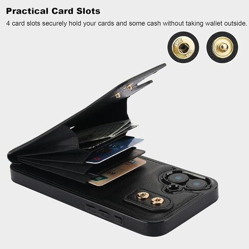 Folosu Compatible with iPhone 16 Plus Case Wallet with Card Holder, 360°Rotation Finger Ring Holder Kickstand, RFID Blocking Leather Protective Double Buttons Shockproof Cover 6.7 Inch Black in Saudi Arabia