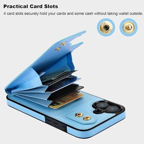 Folosu Compatible with iPhone 16 Plus Case Wallet with Card Holder, 360°Rotation Finger Ring Holder Kickstand, RFID Blocking Leather Protective Double Buttons Shockproof Cover 6.7 Inch Black in Saudi Arabia