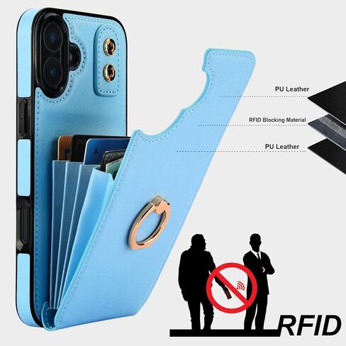 Folosu Compatible with iPhone 16 Plus Case Wallet with Card Holder, 360°Rotation Finger Ring Holder Kickstand, RFID Blocking Leather Protective Double Buttons Shockproof Cover 6.7 Inch Black in Saudi Arabia