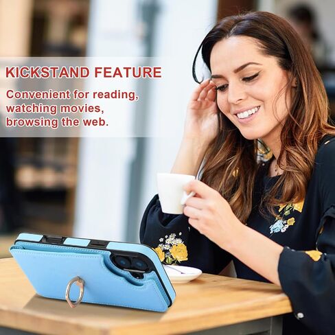 Folosu Compatible with iPhone 16 Plus Case Wallet with Card Holder, 360°Rotation Finger Ring Holder Kickstand, RFID Blocking Leather Protective Double Buttons Shockproof Cover 6.7 Inch Black in Saudi Arabia