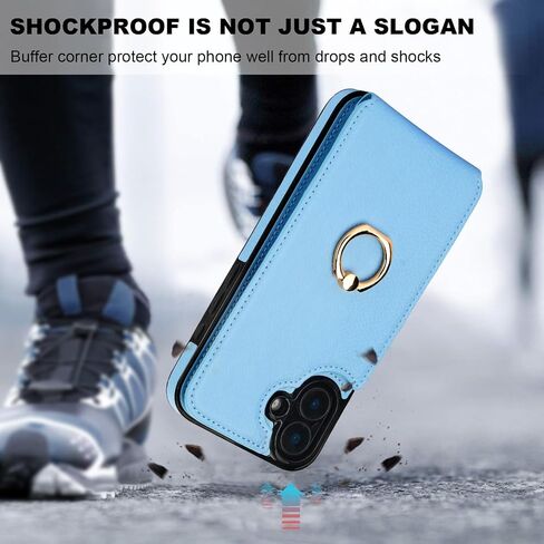 Folosu Compatible with iPhone 16 Plus Case Wallet with Card Holder, 360°Rotation Finger Ring Holder Kickstand, RFID Blocking Leather Protective Double Buttons Shockproof Cover 6.7 Inch Black in Saudi Arabia