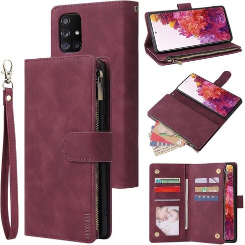 LBYZCASE Phone Case for Galaxy S20 Plus,Samsung S20+ 5G Wallet Case,Luxury Folio Flip Leather Cover[Zipper Pocket][Wrist Strap][Kickstand ] for Samsung Galaxy S20 Plus(Wine Red) in Saudi Arabia