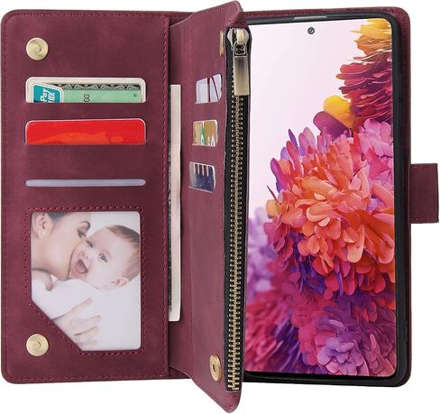 LBYZCASE Phone Case for Galaxy S20 Plus,Samsung S20+ 5G Wallet Case,Luxury Folio Flip Leather Cover[Zipper Pocket][Wrist Strap][Kickstand ] for Samsung Galaxy S20 Plus(Wine Red) in Saudi Arabia