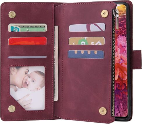LBYZCASE Phone Case for Galaxy S20 Plus,Samsung S20+ 5G Wallet Case,Luxury Folio Flip Leather Cover[Zipper Pocket][Wrist Strap][Kickstand ] for Samsung Galaxy S20 Plus(Wine Red) in Saudi Arabia