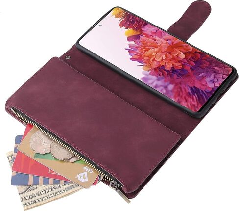 LBYZCASE Phone Case for Galaxy S20 Plus,Samsung S20+ 5G Wallet Case,Luxury Folio Flip Leather Cover[Zipper Pocket][Wrist Strap][Kickstand ] for Samsung Galaxy S20 Plus(Wine Red) in Saudi Arabia