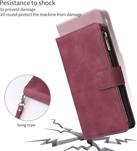 LBYZCASE Phone Case for Galaxy S20 Plus,Samsung S20+ 5G Wallet Case,Luxury Folio Flip Leather Cover[Zipper Pocket][Wrist Strap][Kickstand ] for Samsung Galaxy S20 Plus(Wine Red) in Saudi Arabia