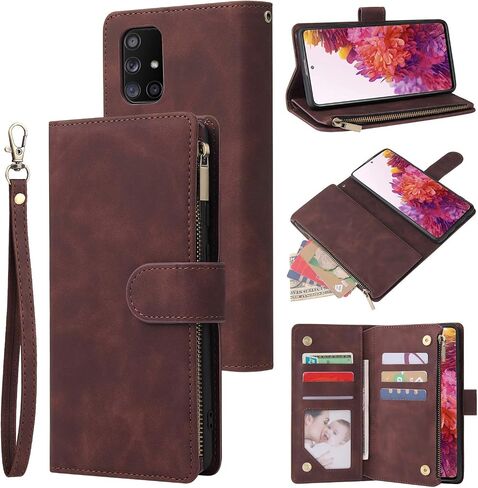 LBYZCASE Phone Case for Galaxy S20 Plus,Samsung S20+ 5G Wallet Case,Luxury Folio Flip Leather Cover[Zipper Pocket][Wrist Strap][Kickstand ] for Samsung Galaxy S20 Plus(Wine Red) in Saudi Arabia