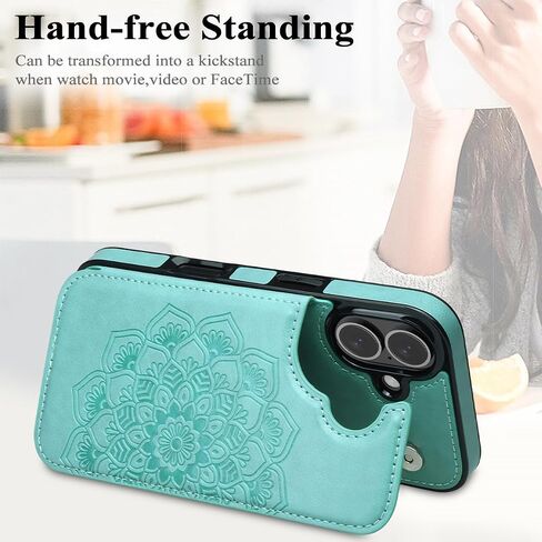 MMHUO for iPhone 16 Case with Card Holder, Flower Magnetic Clasp Flip Case for iPhone 16 Wallet Case for Women, Protective Case Phone Case for iPhone 16 (6.1 Inch),Mint in Kuwait