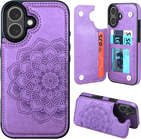 MMHUO for iPhone 16 Case with Card Holder, Flower Magnetic Clasp Flip Case for iPhone 16 Wallet Case for Women, Protective Case Phone Case for iPhone 16 (6.1 Inch),Mint in Kuwait