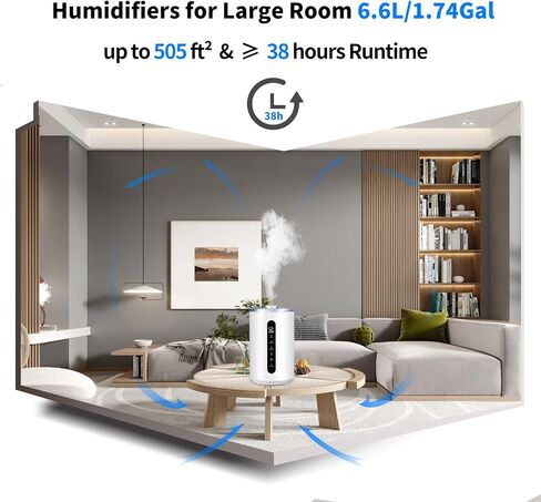 Tower Humidifiers for Large Room,Hioo 6.6L 1.74Gal Topfill Ultrasonic Warm and Cool Mist Air Humidifier for Bedroom with 8H Timer 360° Nozzle Adjustable Humidistat Night Light for Nursery Home Plant in Saudi Arabia