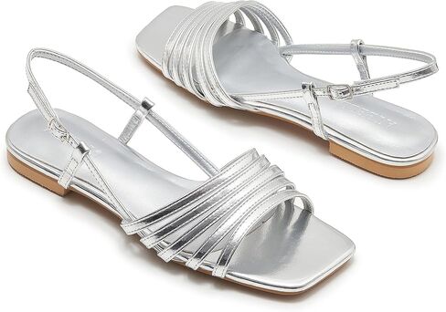 Women's Slingback Flats Sandals Open Square Toe Adjustable Ankle Strap Gladiator Flat-Sandal Summer Dresssy Cute Low Heel Shoes in Saudi Arabia
