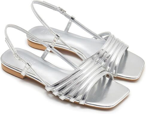 Women's Slingback Flats Sandals Open Square Toe Adjustable Ankle Strap Gladiator Flat-Sandal Summer Dresssy Cute Low Heel Shoes in Saudi Arabia